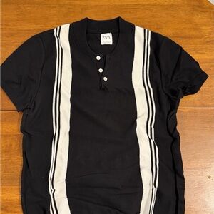Zara Men's Black Shirt with White Stripes